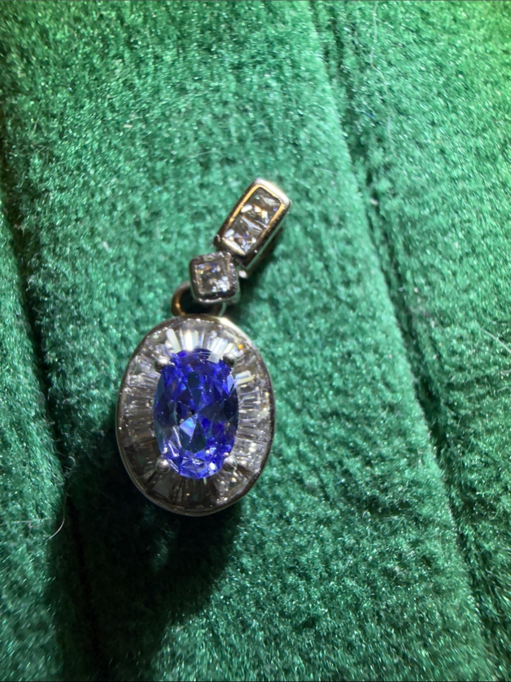 Tanzanite Oval Halo Pendant in Blue
